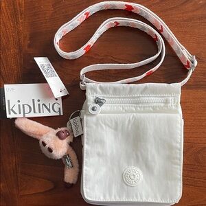 Kipling Crossbody White Bag with Heart Strap